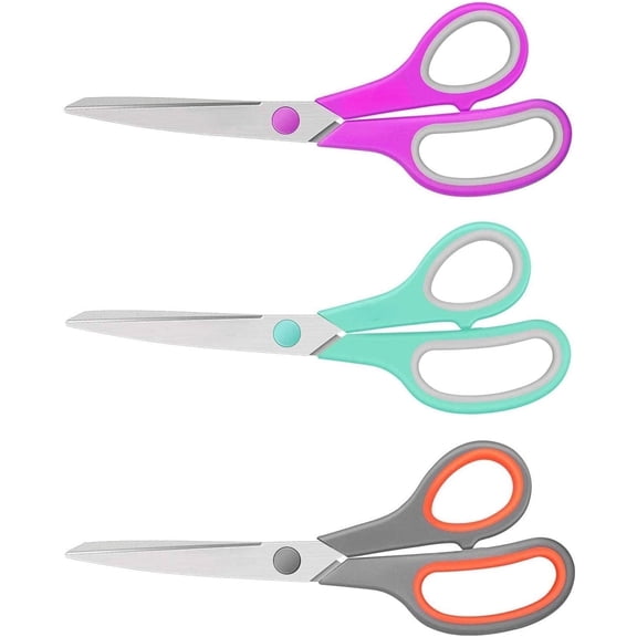 Scissors, 8" All Purpose Scissors 3-Pack, Ultra Sharp 2.0mm Thick Blade Shears Comfort-Grip for Office Desk Accessories Sewing Fabric Home Craft Teacher Supplies, Right/Left Handed