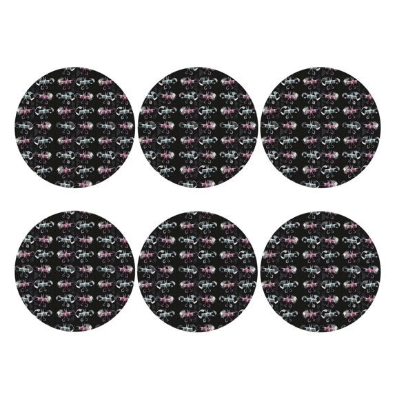 Scissors And Comb Hair Stylist Salon Set of 6 Faux Leather 4 Inch Coasters Drinks Tabletop Home Dinning Round Shape