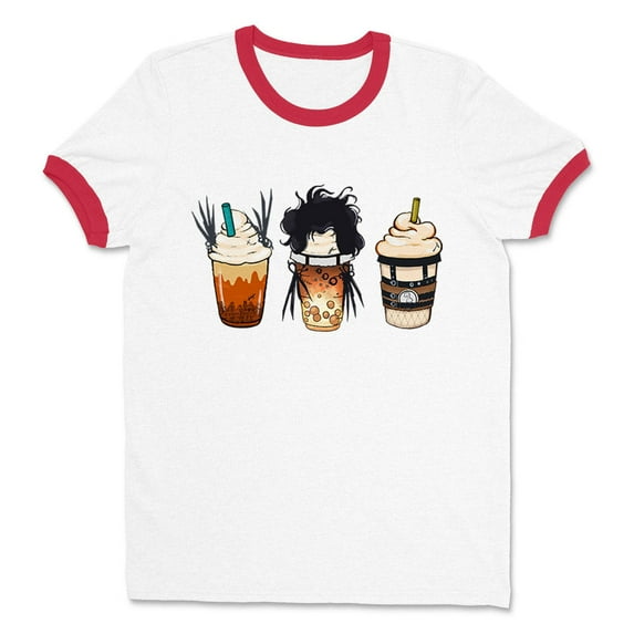 Scissors Coffee Halloween Ringer Tee Shirt Unisex 2X-Large White/Red