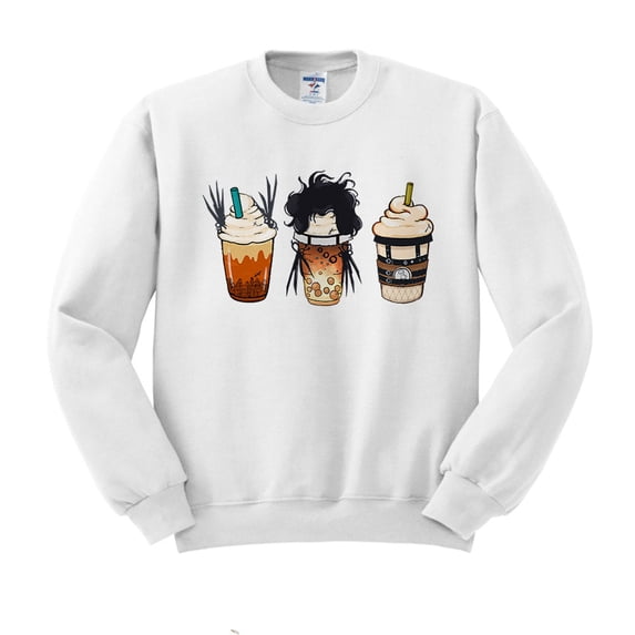 Scissors Coffee Halloween Sweatshirt Unisex Medium White