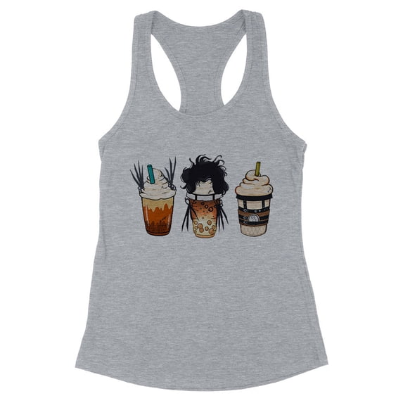 Scissors Coffee Halloween Tank Top Fitted Racerback Women's Small Heather Grey