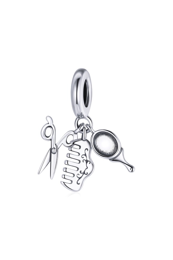 Scissors Comb Mirror Fashion Silver-Plated Charm Beads for Jewelry Making