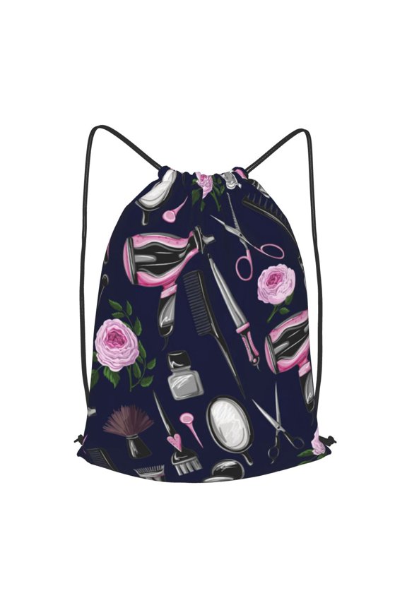 Scissors Comb Salon Rose Drawstring Backpack Gym String Bag Sports Sackpack Cinch Sack, Small