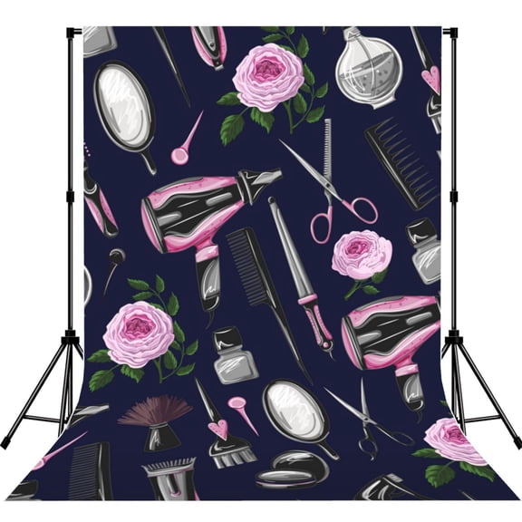 Scissors Comb Salon Rose Photography Backdrop 5x7Ft Background for Photo Studio Video Recording Birthday Party Wedding Home Decor