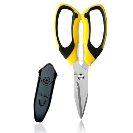 Uooglle 8-Inch Heavy Duty Scissors with Protective Cover, Ultra Sharp Serrated Stainless Steel Shears for Cardboard, Fabric, Wire