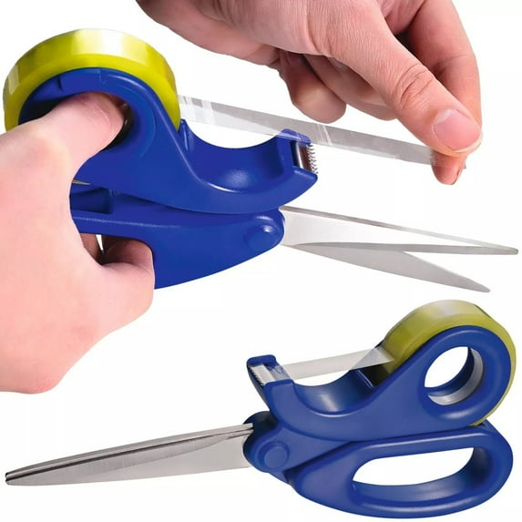 Scissors and Integrated Clear Tape Dispenser with Built-in Cutter, Stainless Steel Scissors for Gift Wrapping and Crafting, Compact and Stylish Tape Holder