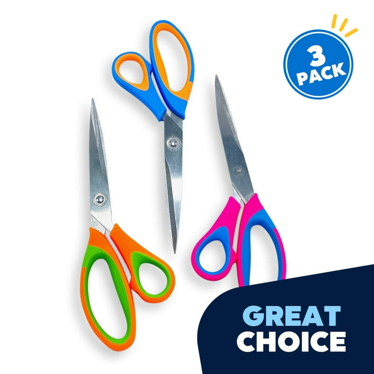 Scissors, Ayabay 8 inch Multipurpose Student Scissors Set of 3, Stainless Steel Sharp Scissors for Office Home General Use, High/Middle School
