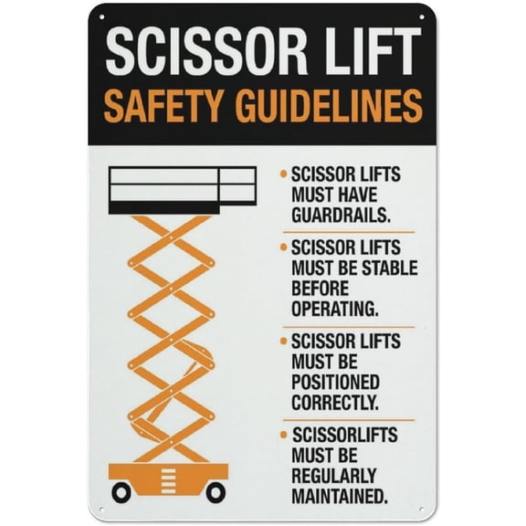 Scissors Lift Safety Guidelines Sign Warning Sticker-Security Sign Outdoor Sign 12 X 8 Inches