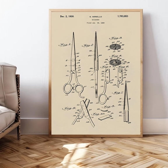 Scissors Patent Poster Wall Art, Vintage Barber Shop Decor, Classic Technical Drawing Poster Home Decor, 12x18 UNFRAMED