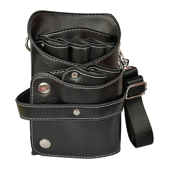 Scissors Pouch Pu Leather Salon Barber Hairdressing Scissors Holster Hair Stylist Tools Bag Comb Shear Holster Waist Shoulder Belt (Black) Ciozy