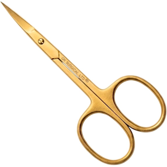 Scissors, Professional Stainless Steel Curved Cuticle Sharp Dead Skin Scissors Pointed for Trimming Eyebrows, Nose Hair, Manicure, Finger & Toe Care, Titanium Gold