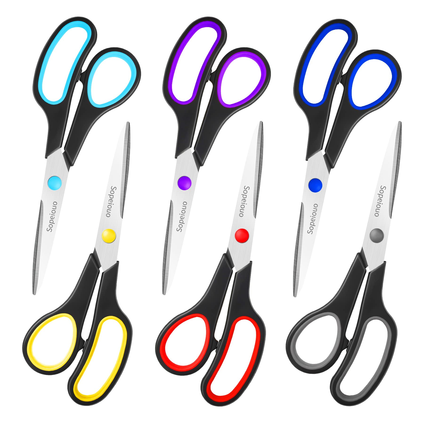 Scissors Set of 6-Pack, 8" Scissors All Purpose Handles Sharp Scissors for Office Home School Craft Sewing Fabric Supplies, High/Middle School Student Teacher Scissor, Right/Left Hand RDD5