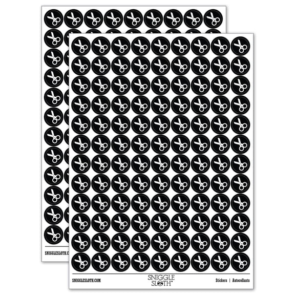 Scissors Symbol 200+ Round Stickers - Black - Matte Finish - 0.50" Size