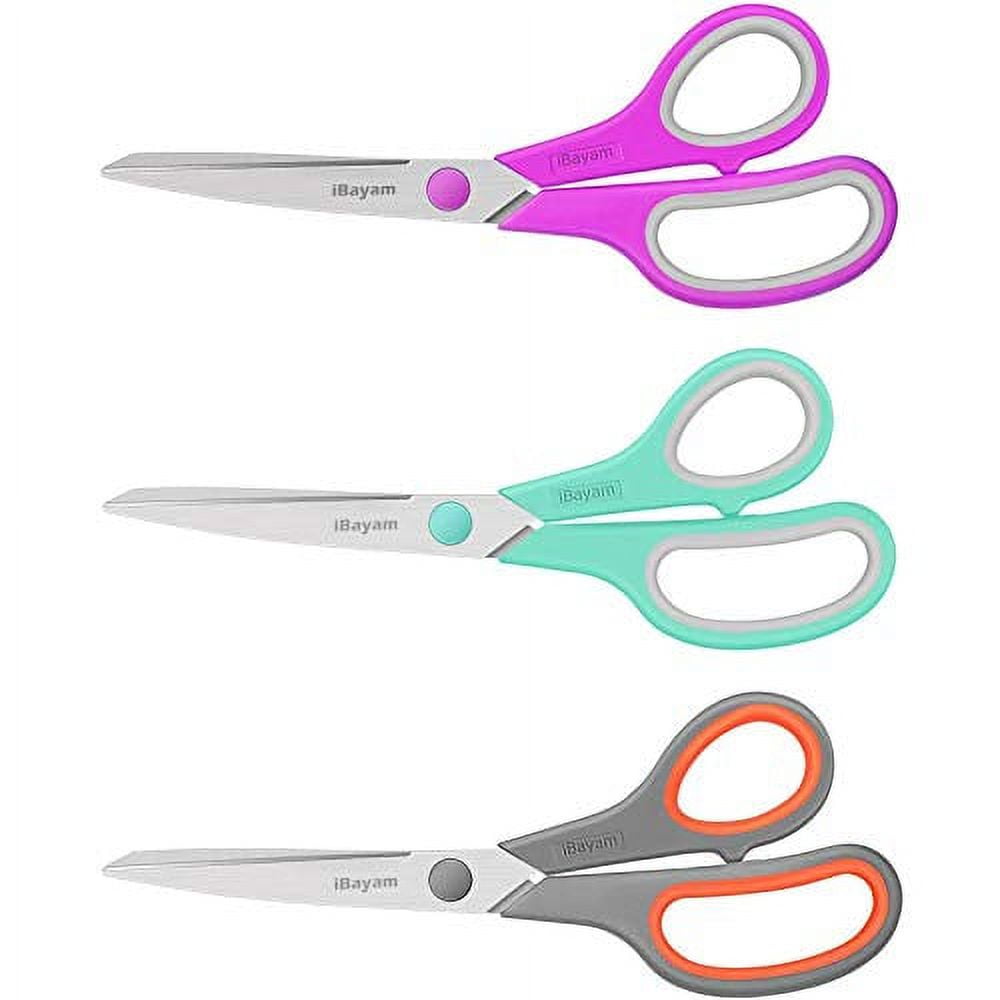 QMVESS 8.5 Scissors All Purpose 3 Pack, Ultra Sharp Multipurpose Blade Shears, Professional Ergonomic Comfort Grip Scissors for Office School Home