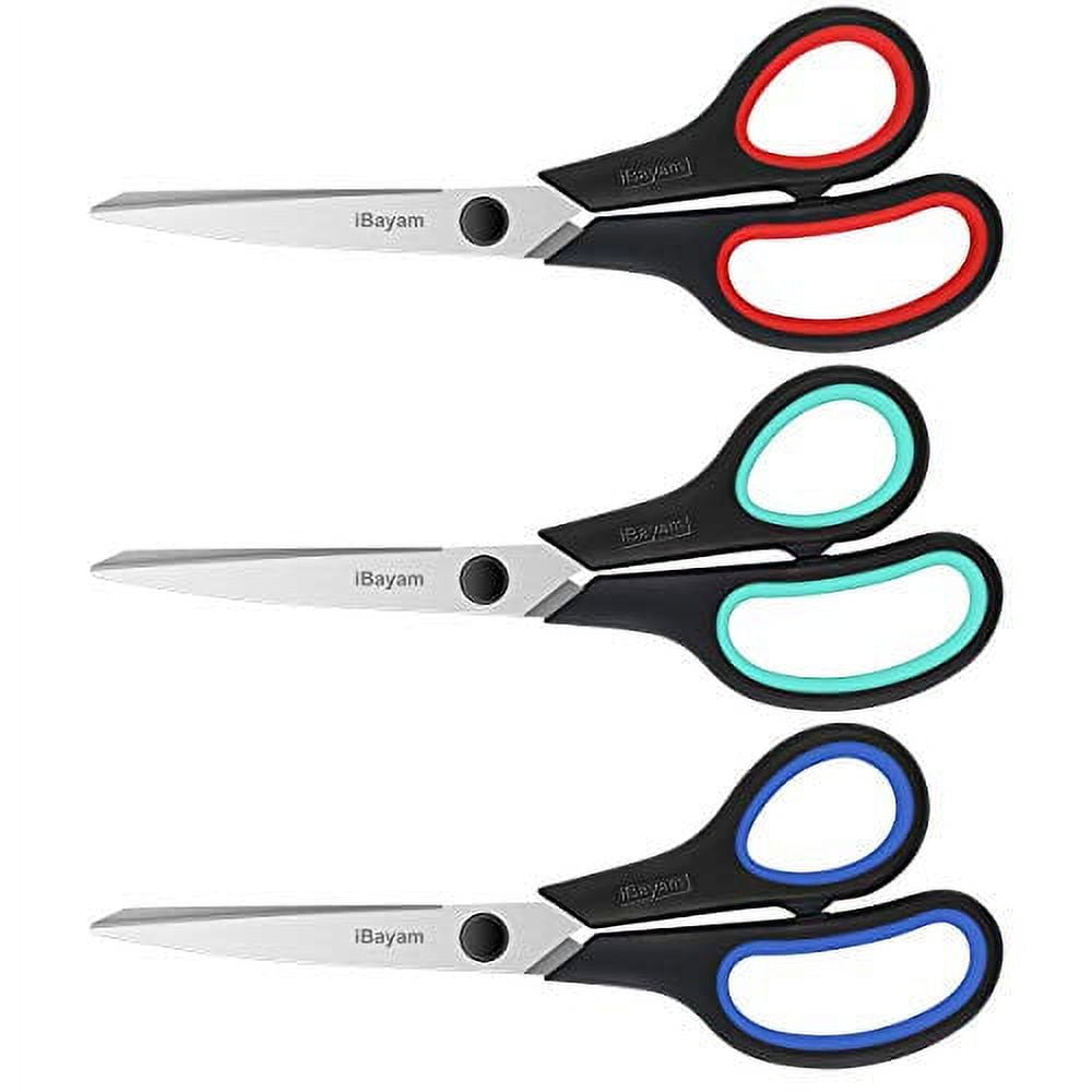 Scissors, iBayam 8" Multipurpose Scissors Bulk 3Pack, Ultra Sharp Blade Shears, ComfortGrip