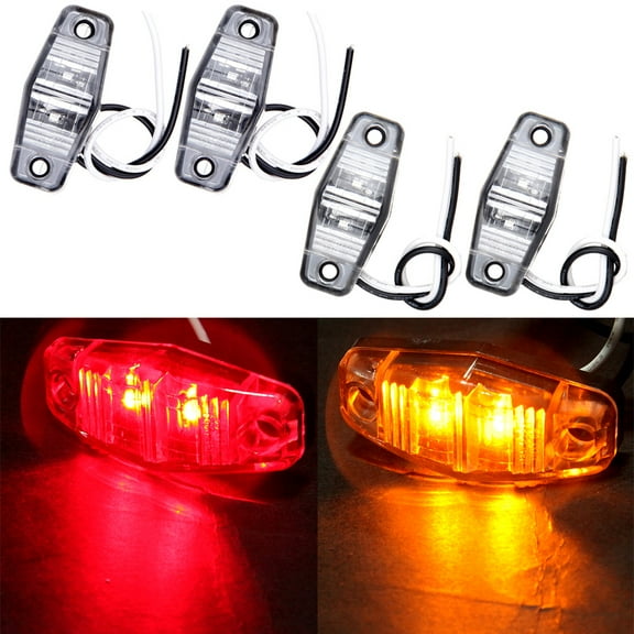 Scitoo 2 Red 2 Amber Universal 2 Diode Clear Lens Surface Mount Side Fender Marker LED Light (Pack of 4)