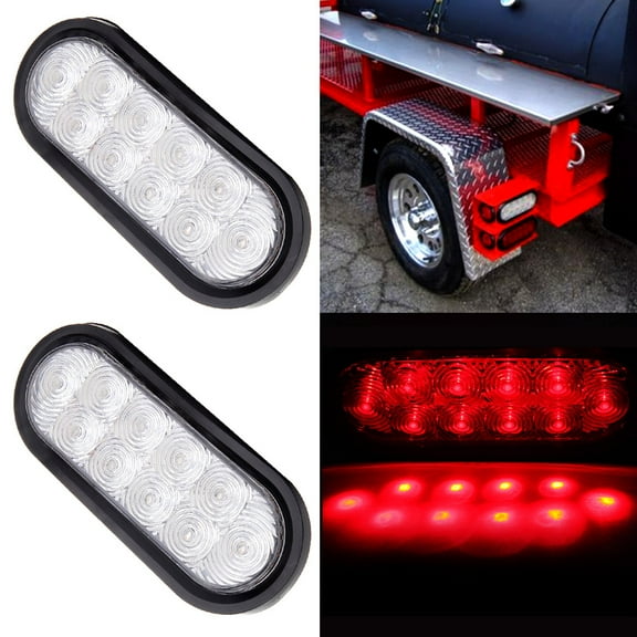 Scitoo 2Pcs Truck Trailer RV New Clear Lens Red LED Light Bulb 6" Led Oval Sealed Turn Signal Stop Tail Light