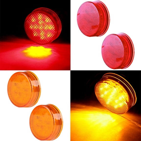 Scitoo 4pcs Ambe/rRed 2.5" Round Truck Trailer Clearance Marker Led Round Side Marker Light Flush Mount