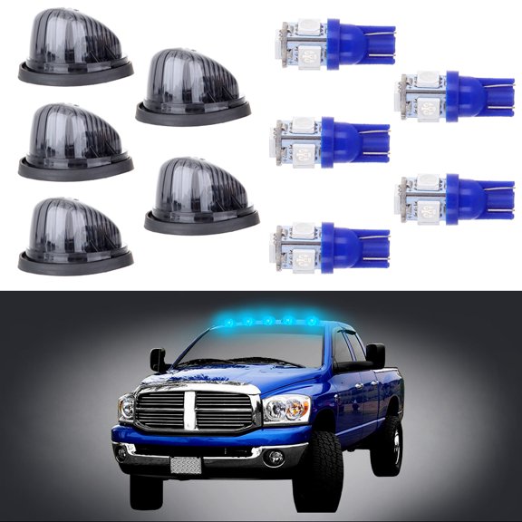 Scitoo 5 Pack Smoke Roof running 1313A Round-Shape cab marker + Blue 5-5050-SMDLED Bulb W/ Base fit Chevy trucks