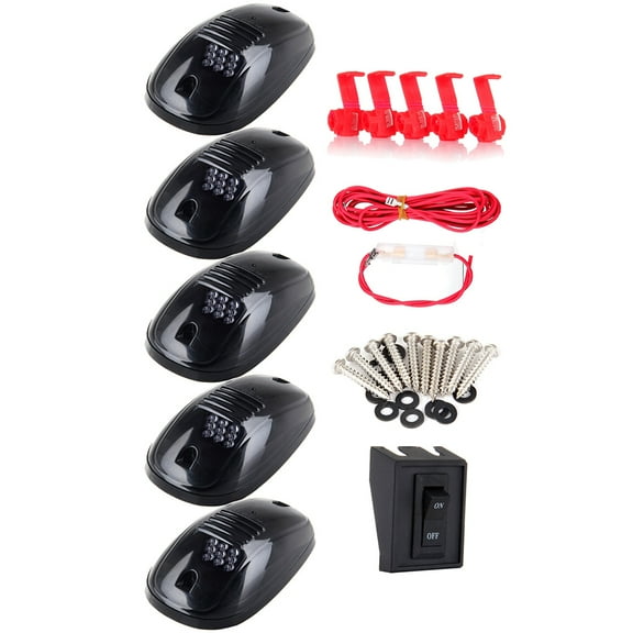 Scitoo 5 Pack Smoked Amber LED Cab Roof Running Marker Lights + 1 Set Wiring Pack Switch Assembly Wire Harness
