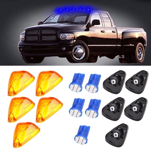 Scitoo 5x Amber Cab Marker Clearance Light + Blue T10 8SMD LED Bulbs w/ Bases fit Ford E-150 E-250 F-250 F-350 F-450 Super Duty
