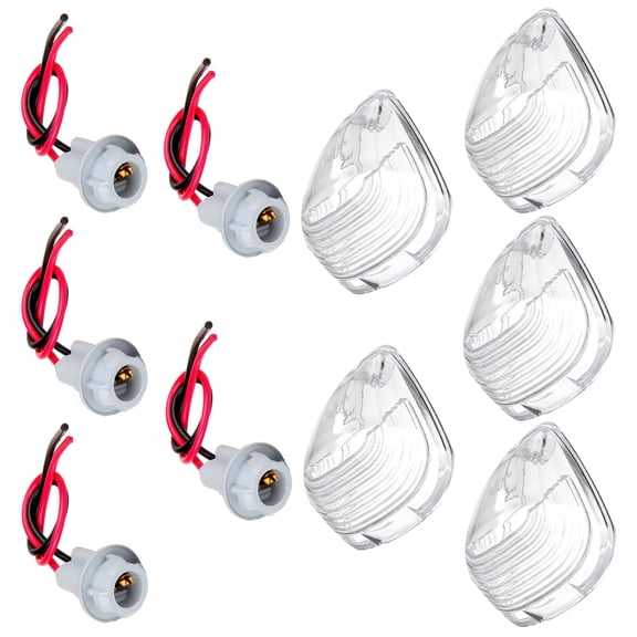 Scitoo 5x Clear Cab Marker Cover Top Lamp Lens + 5x Replacement T10 Plug Sockets Extened Wiring Harness pigtail fit Cab Roof Running Marker light