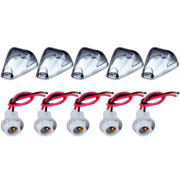 Scitoo 5x Roof Running Light Cab Marker Smoke Cover Top Lamp Lens + 5x Replacement T10 Plug Sockets Extened Wiring Harness pigtail fit Cab Roof Running Marker light