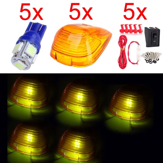 Scitoo Fit For Ford Super duty pickup truck T10 5-5050-SMD LED Bulb + Wiring Pack + 5Pcs Cab marker Amber Light Clearance