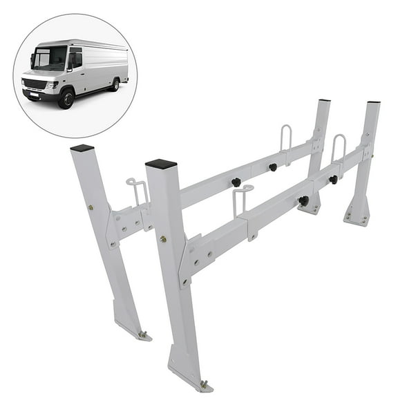 Scitoo Heavy-Duty 2 Bars Steel Utility Ladder Truck Pickup Rack Kayak Contractor Lumber Utility 96-18 for Chevy Express Van with Rain Gutters - White Van Rack