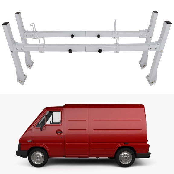 Scitoo Heavy-Duty 2 Bars Steel Utility Ladder Truck Pickup Rack Kayak Contractor Lumber Utility 96-18 for Chevy Express Van with Rain Gutters - White Van Rack