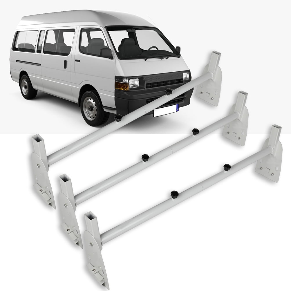 Scitoo Heavy-Duty 3 Bars Steel Utility Ladder Truck Pickup Rack Kayak Contractor Lumber Utility for Chevy Express 2500 for Dodge for Ford E-250/350 for GMC Savana Van with Rain Gutter- White Van Rack
