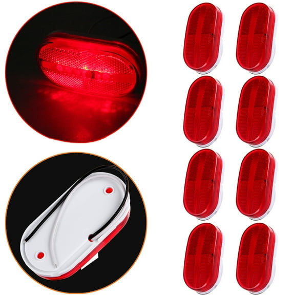 Scitoo Set of 8 fit RV Trailer Truck Universal Waterproof 12V Truck RV Red Oblong Side Marker Light 6 Leds/unit