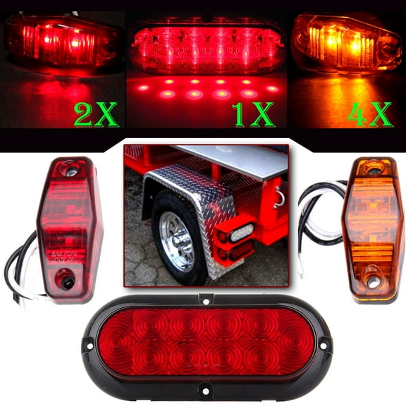Scitoo Total of 8 Pcs Trailer Truck RV Fender Led Marker Light w/ Oval Oblong Surface Mount 10 LED Stop Turn Tail Light