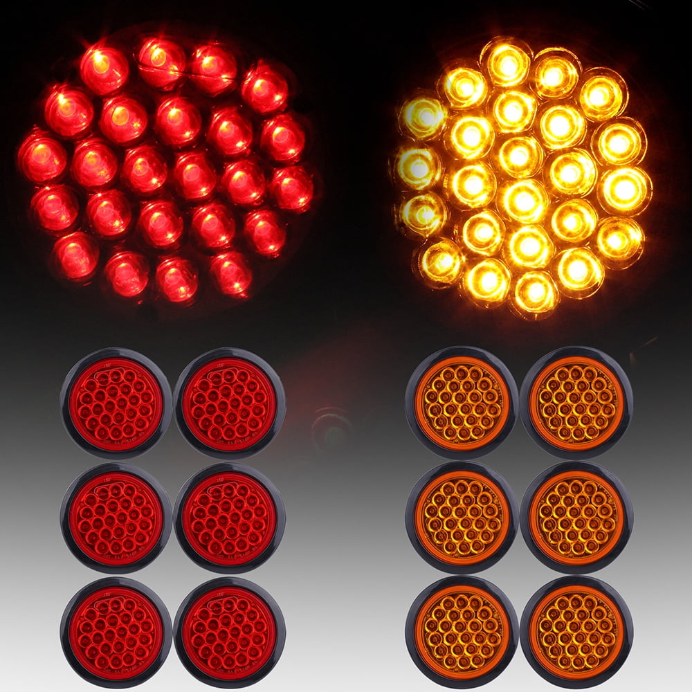 Scitoo fit for Boats Truck Trailer Pickups Universal Side Lights 6x 24LED Amber/Red Stop Turn Signal Tail Light Round Side Marker Clearance Lights Tail Lamps Assembly 12V Trailer Clearance Lights