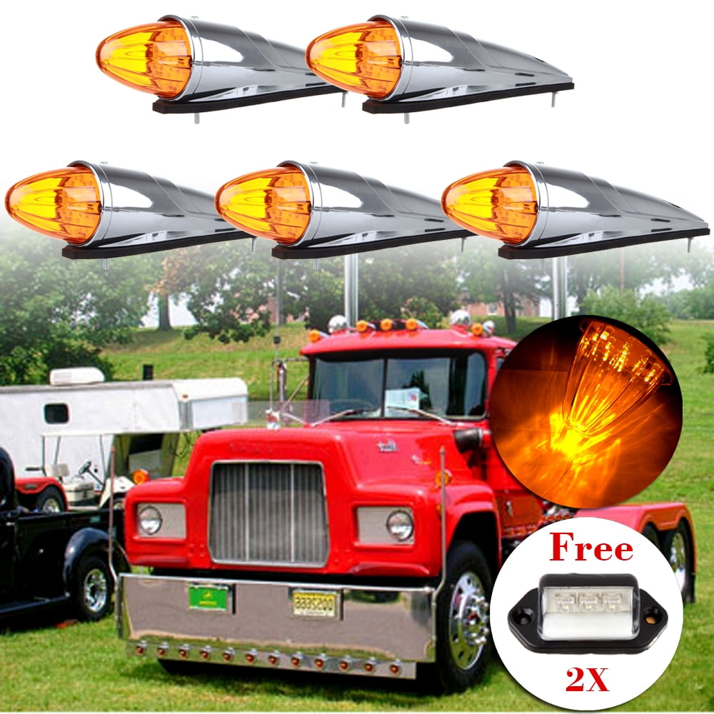 5x Clear/Amber 17 LED Torpedo Cab Marker Roof Light For Peterbilt Kenworth Mack - La Paz County - Foto 7