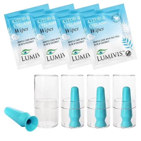 Lumivis Scleral Contact Lens Inserter Pro with Tea Tree Oil Eyelid Wipes, Lens Insertion Tool Set, 4 Inserters + 4 Wipes