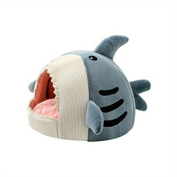 Scmkd Cozy Shark Cat Cave Bed with Anti-Slip Bottom and Removable Washable Cushion - Perfect for Indoor Cats and Small Dogs (Blue, S/M/L)