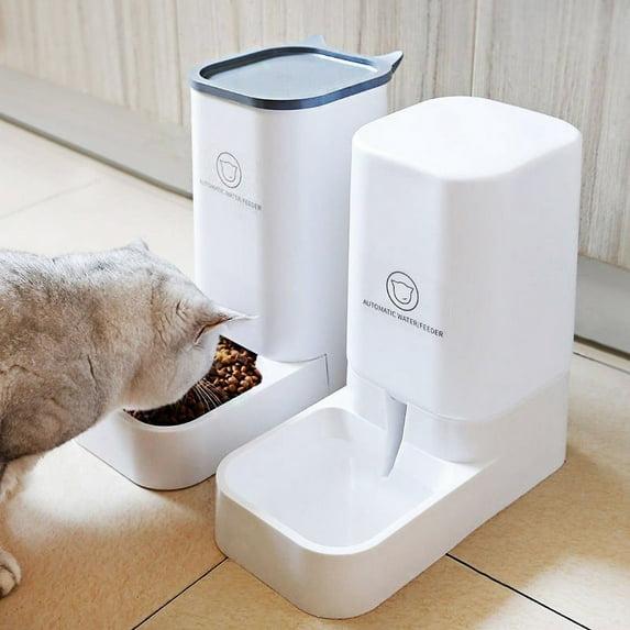 Scmkd Pet Automatic Feeder Double Food Bowls Water Dispenser Cat Water Fountain For Cats And Small Dogs