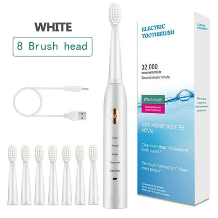 Scnor Electric Toothbrushes with 8 Replacement Brush Heads Rechargeable Whitening Power Sonic Tooth Brush for Adults and Kids ,Smart Timer ,5 Modes ,1 Count