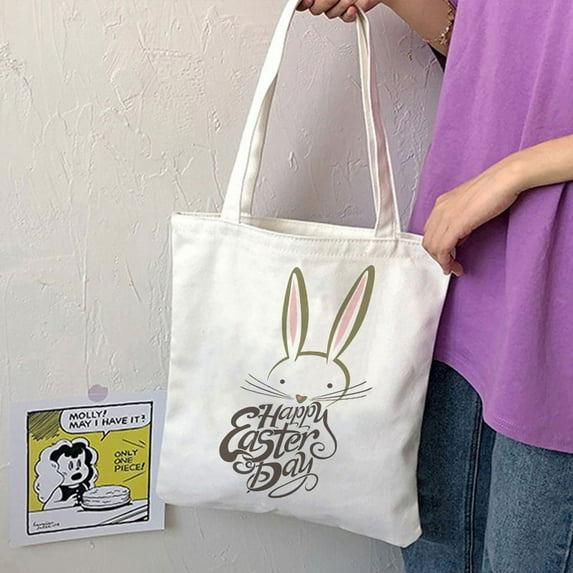 Scnor Store Non-Woven Fabric on Clearance- Easter Bunny Basket Bags for Kids,Canvas Cotton Personalized Candy Basket Rabbit