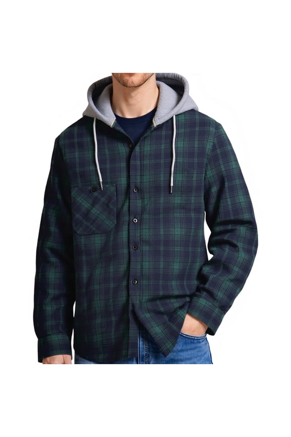 Hooded Flannel Jackets for Men Casual Button Down Plaid Shirt Jackets for Men Long Sleeve Hoodie with Pocket