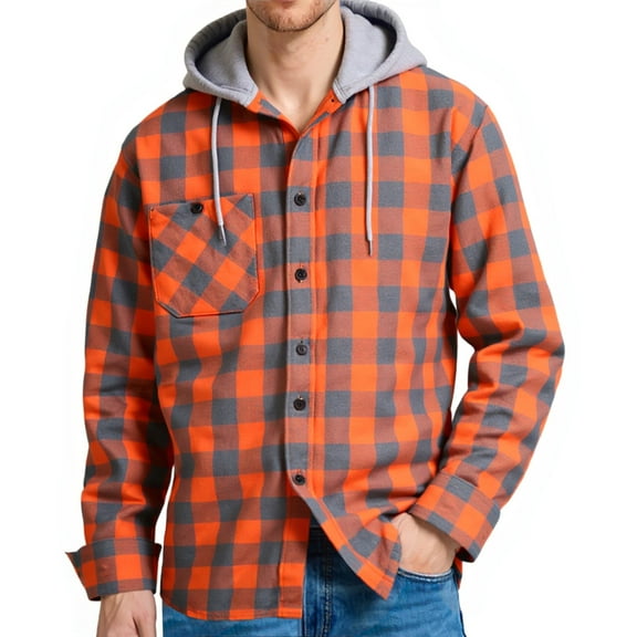 Geeksport Hooded Flannel Jackets for Men Casual Button Down Plaid Shirt Jackets for Men Long Sleeve Hoodie with Pocket