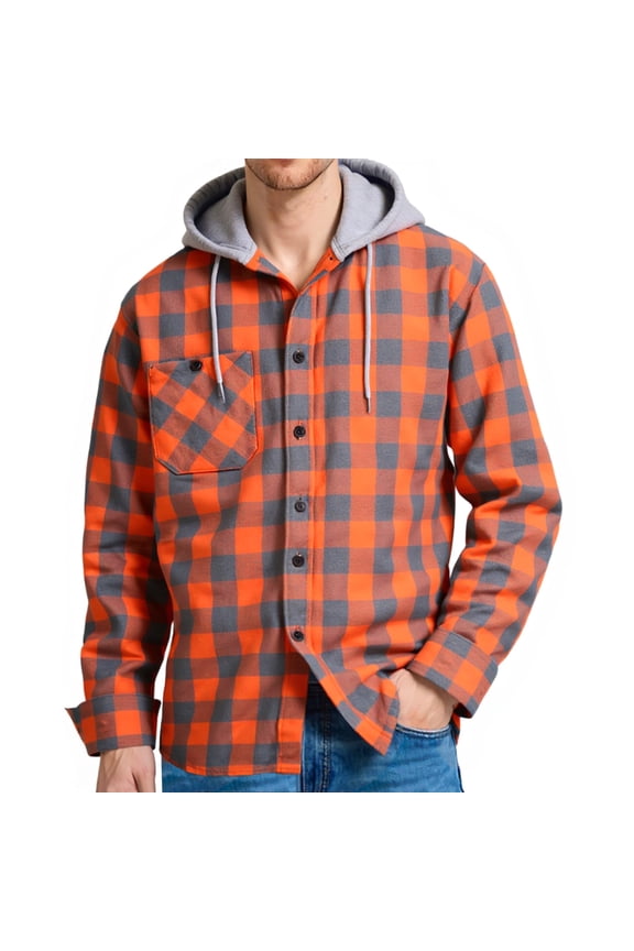 Hooded Flannel Jackets for Men Casual Button Down Plaid Shirt Jackets for Men Long Sleeve Hoodie with Pocket