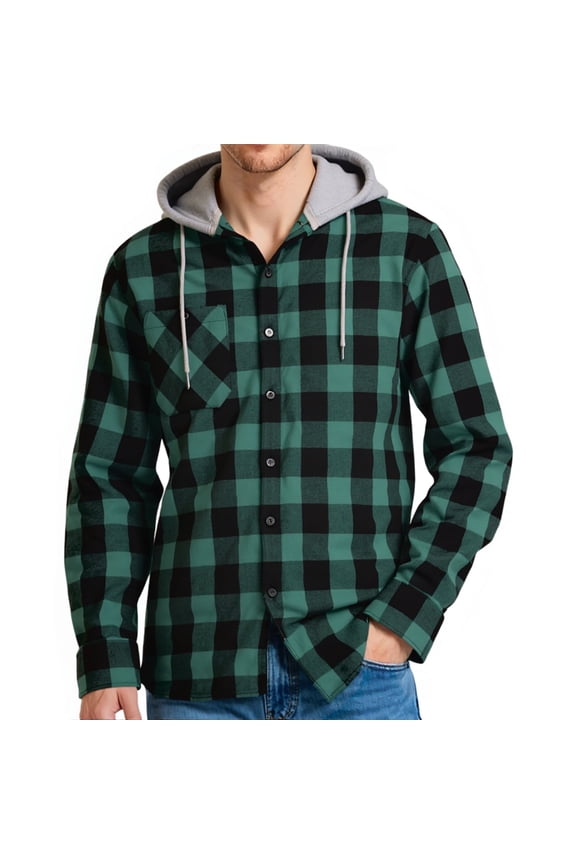 Hooded Flannel Shirts for Men Casual Button Down Plaid Shirt Jackets for Men Long Sleeve Hoodie with Pocket
