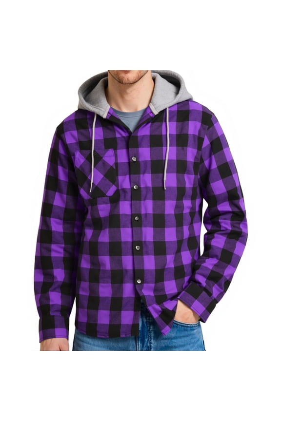 Hooded Plaid Shirts for Men Casual Button Down Flannel Jackets for Men Long Sleeve Hoodie with Pocket