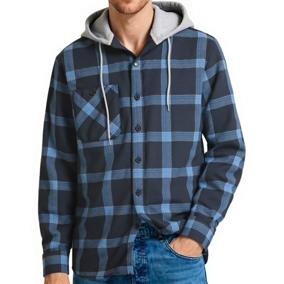 Geeksport Mens Flannel Hoodie Shirts Casual Button Down Plaid Shirt Jackets for Men Long Sleeve Hooded with Pocket