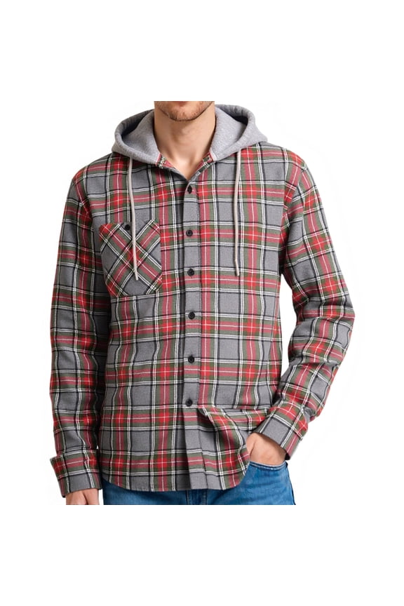 Mens Flannel Hoodie Shirts Casual Button Down Plaid Shirt Jackets for Men Long Sleeve Hooded with Pocket