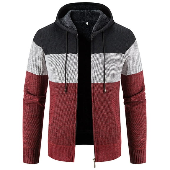 Scodi Mens Full Zipper Hooded Fleece Jacket Sherpa Lined Hoodies Thick Knitted Cardigan Sweaters Outerwear