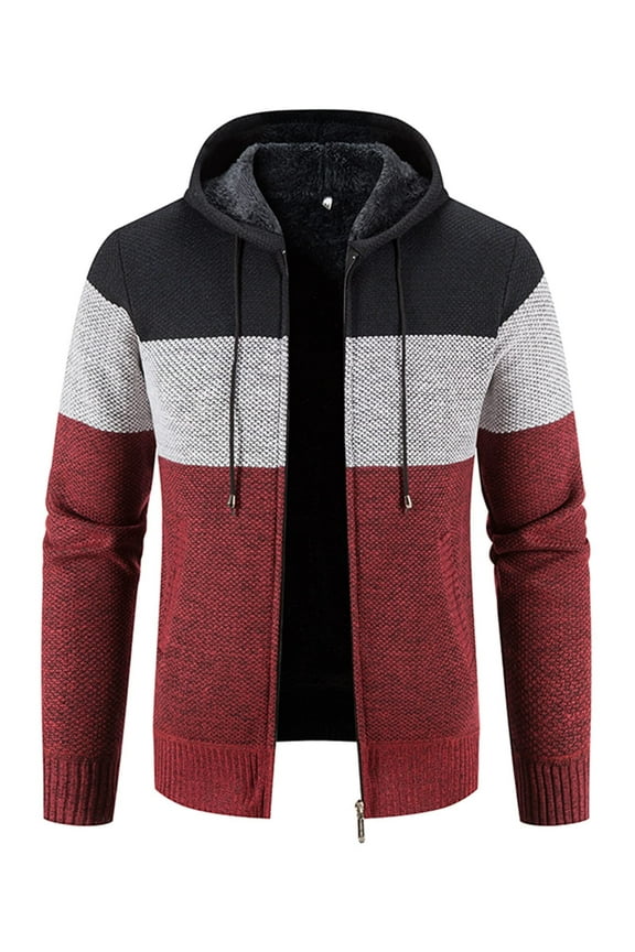 Mens Full Zipper Hooded Fleece Jacket Sherpa Lined Hoodies Thick Knitted Cardigan Sweaters Outerwear