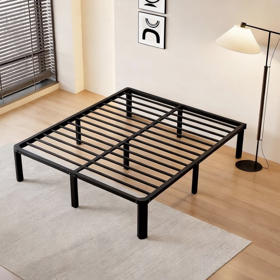 Scohul 18 inch Queen Metal Platform Bed Frame with Under-Bed Storage, No Box Spring Needed, Black